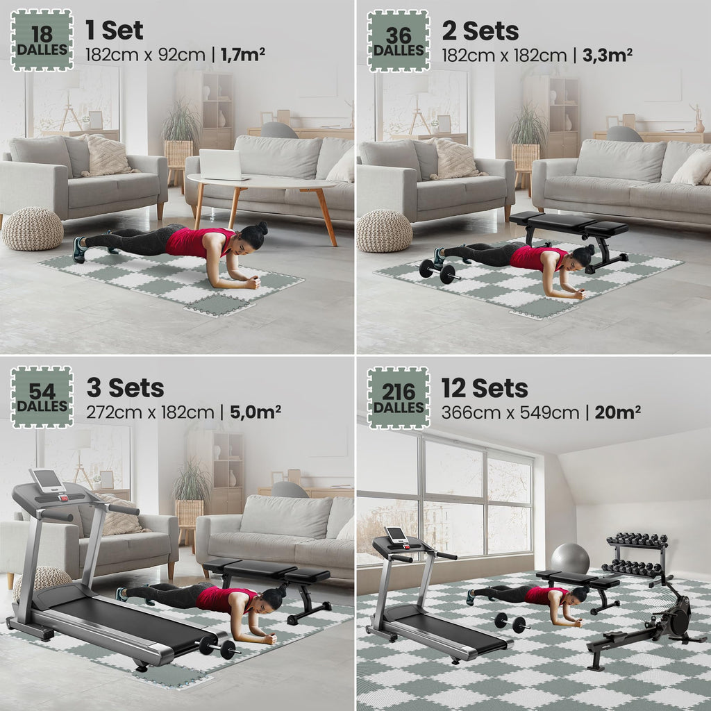 bemaxx Tapis de Fitness Protection de Sol Salle de Sport - Dalles en Mousse | EVA Caoutchouc sans BPA Matelas Puzzle Yoga Pilates Tatami pour Matériel Gym Banc de Musculation Garage Piscine Isolation