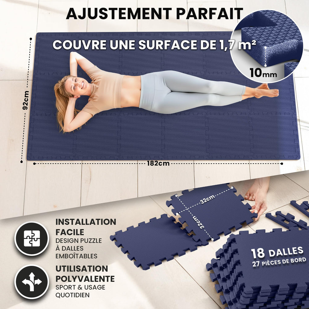 bemaxx Tapis de Fitness Protection de Sol Salle de Sport - Dalles en Mousse | EVA Caoutchouc sans BPA Matelas Puzzle Yoga Pilates Tatami pour Matériel Gym Banc de Musculation Garage Piscine Isolation