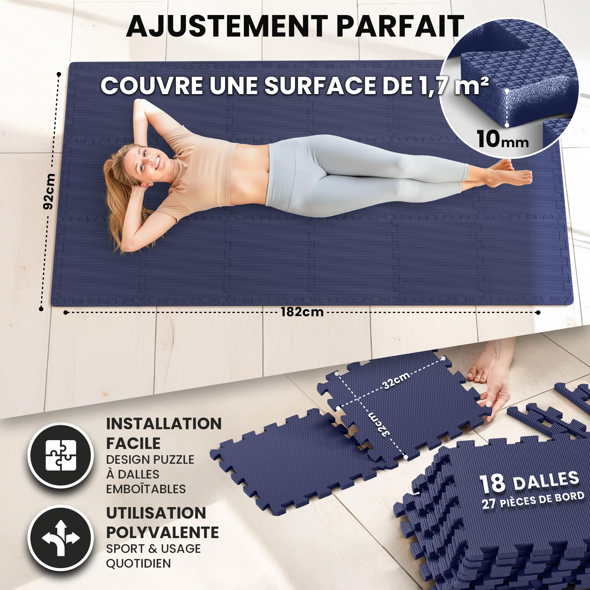 bemaxx Tapis de Fitness Protection de Sol Salle de Sport - Dalles en Mousse | EVA Caoutchouc sans BPA Matelas Puzzle Yoga Pilates Tatami pour Matériel Gym Banc de Musculation Garage Piscine Isolation