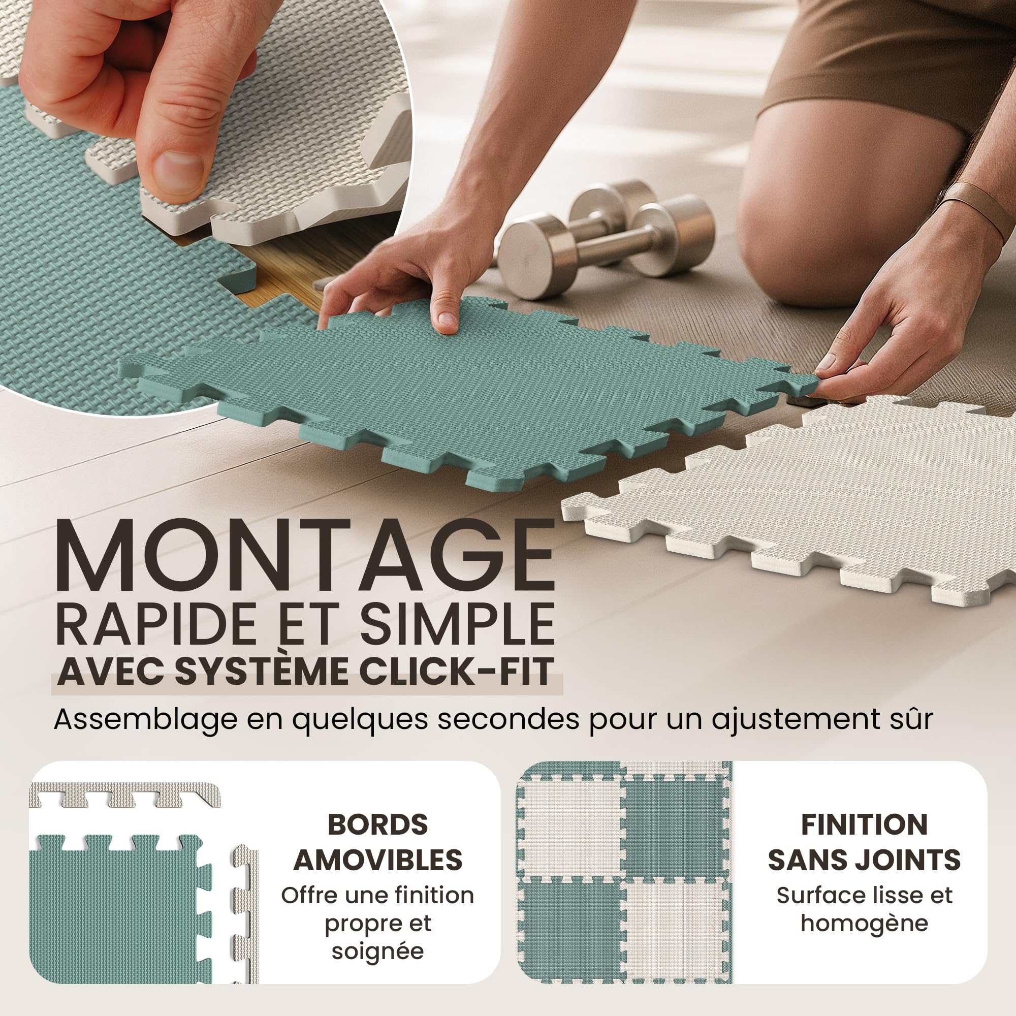 bemaxx Tapis de Fitness Protection de Sol Salle de Sport - Dalles en Mousse | EVA Caoutchouc sans BPA Matelas Puzzle Yoga Pilates Tatami pour Matériel Gym Banc de Musculation Garage Piscine Isolation