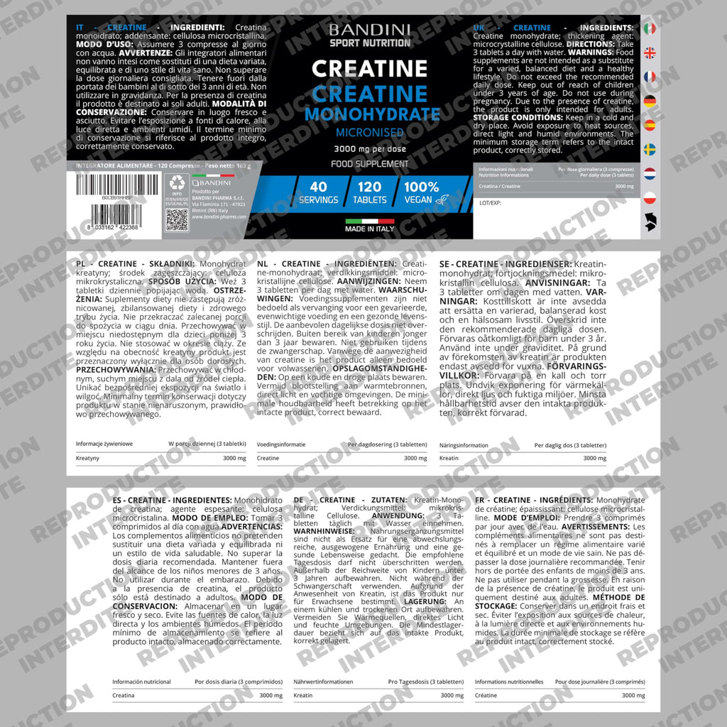 Bandini® Créatine Monohydrate 300 Comprimés (+3 Mois) 3000mg à dose - | Augmente les Performances Physiques & la Force Musculaire - Booster Musculation Puissant - Creatine Micronisée Pure et Vegan