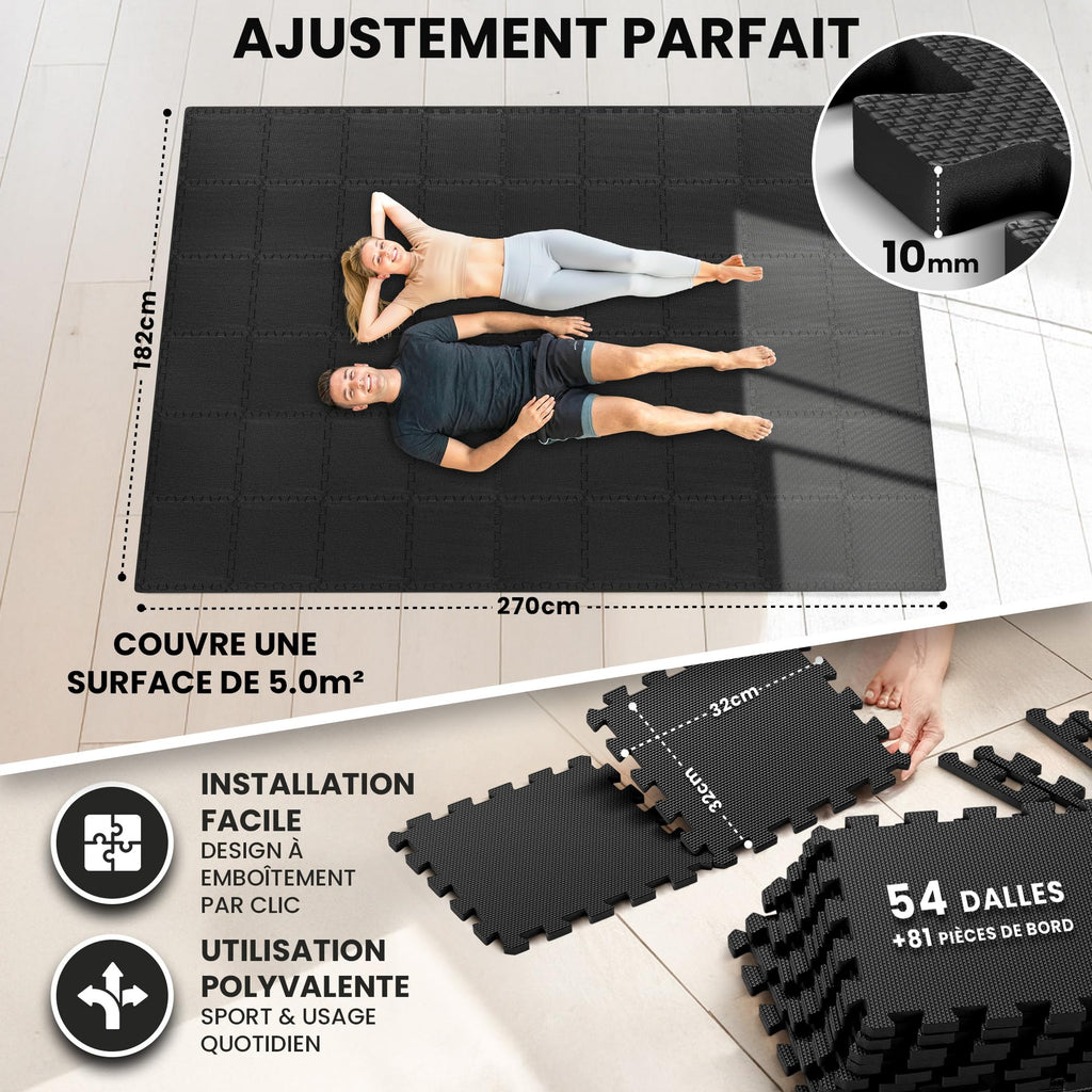 bemaxx Tapis de Fitness Protection de Sol Salle de Sport - Dalles en Mousse | EVA Caoutchouc sans BPA Matelas Puzzle Yoga Pilates Tatami pour Matériel Gym Banc de Musculation Garage Piscine Isolation