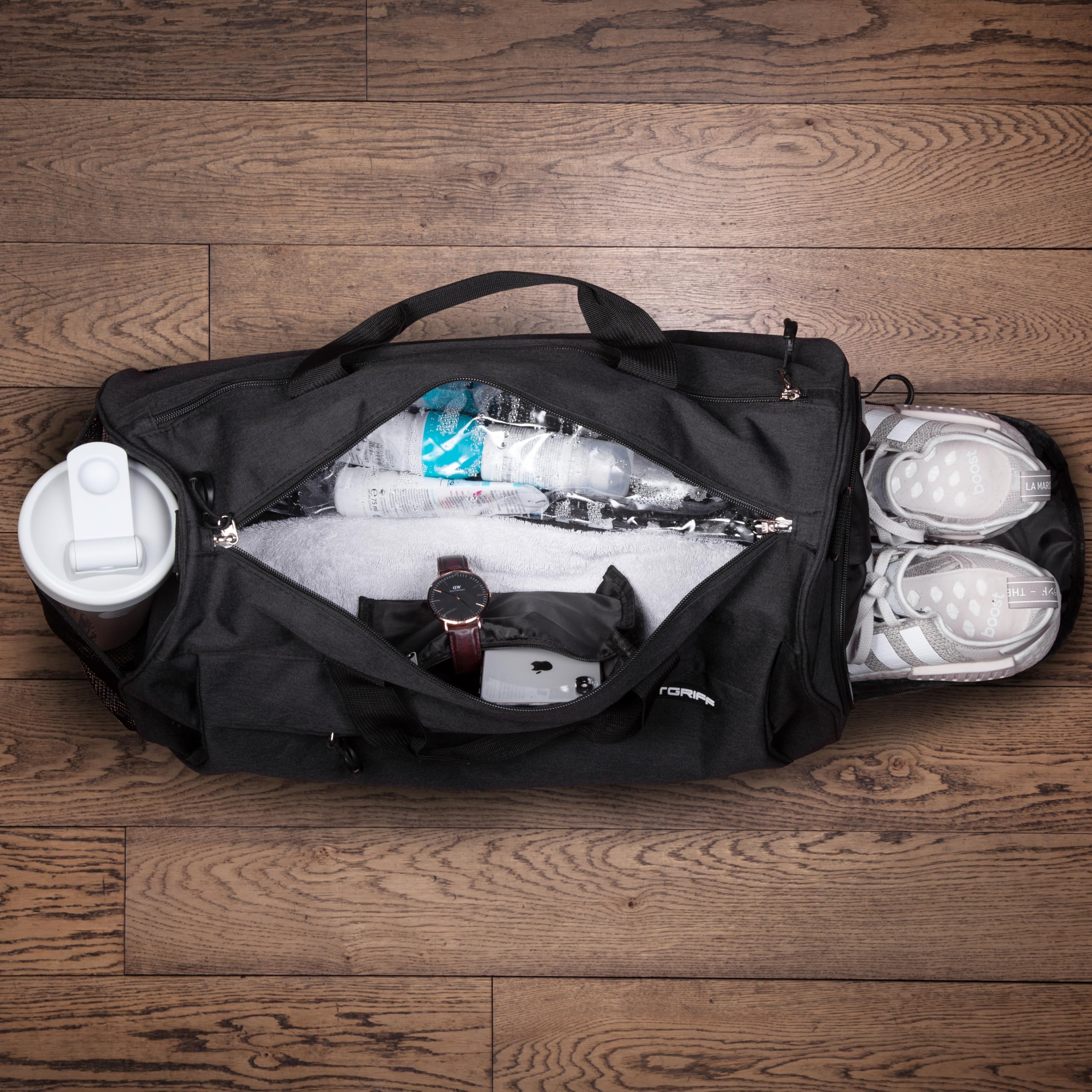 Fitgriff® Sac de Sport Homme & Femme V1 - Sacs de Voyage avec Compartiments Chaussures et Humide, pour Gym, Fitness, Weekend - Duffel Bag