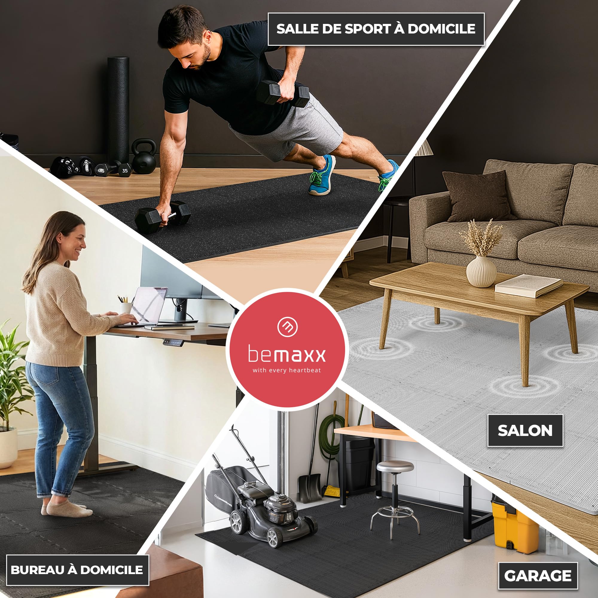bemaxx Tapis de Fitness Protection de Sol Salle de Sport - Dalles en Mousse | EVA Caoutchouc sans BPA Matelas Puzzle Yoga Pilates Tatami pour Matériel Gym Banc de Musculation Garage Piscine Isolation