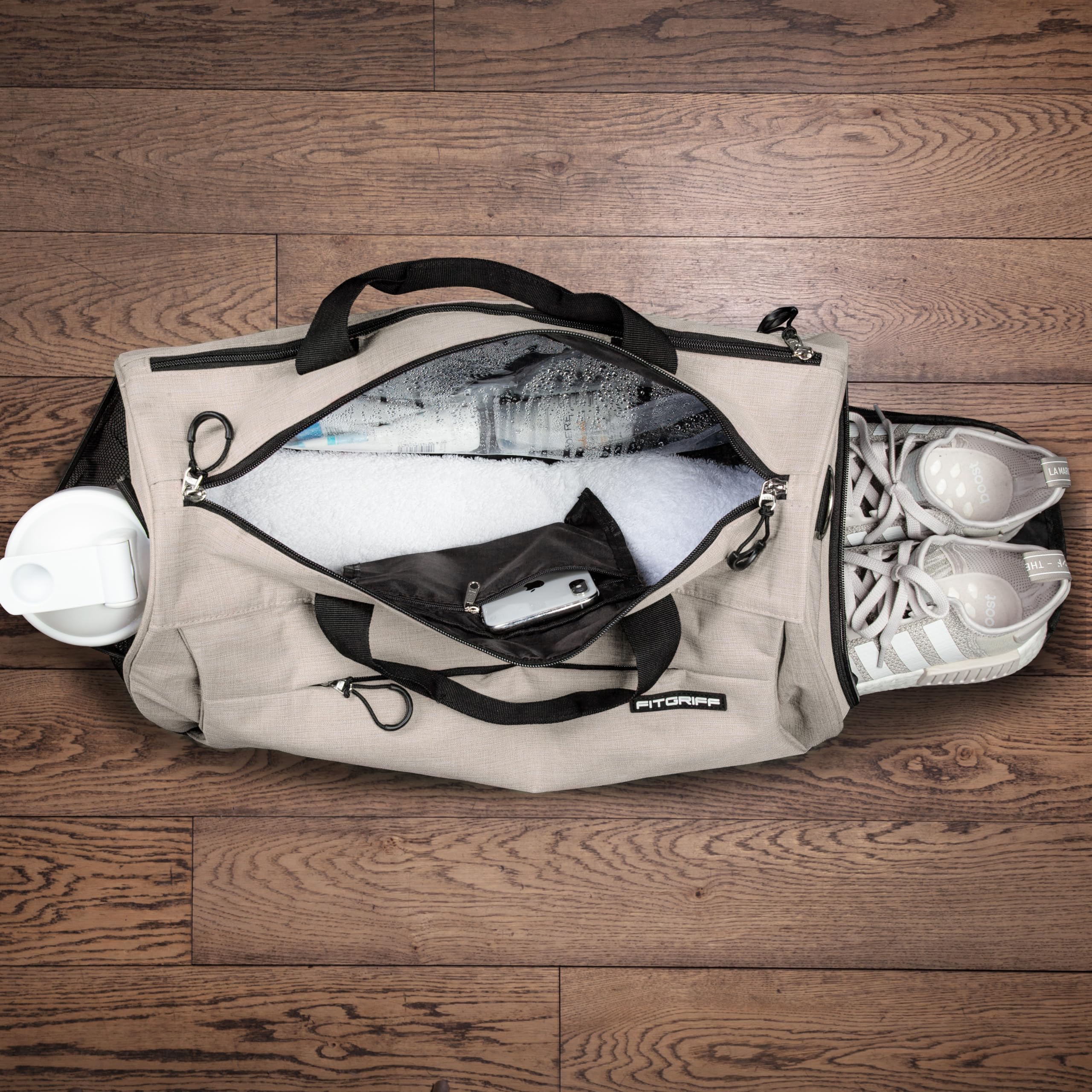 Fitgriff® Sac de Sport Homme & Femme V1 - Sacs de Voyage avec Compartiments Chaussures et Humide, pour Gym, Fitness, Weekend - Duffel Bag