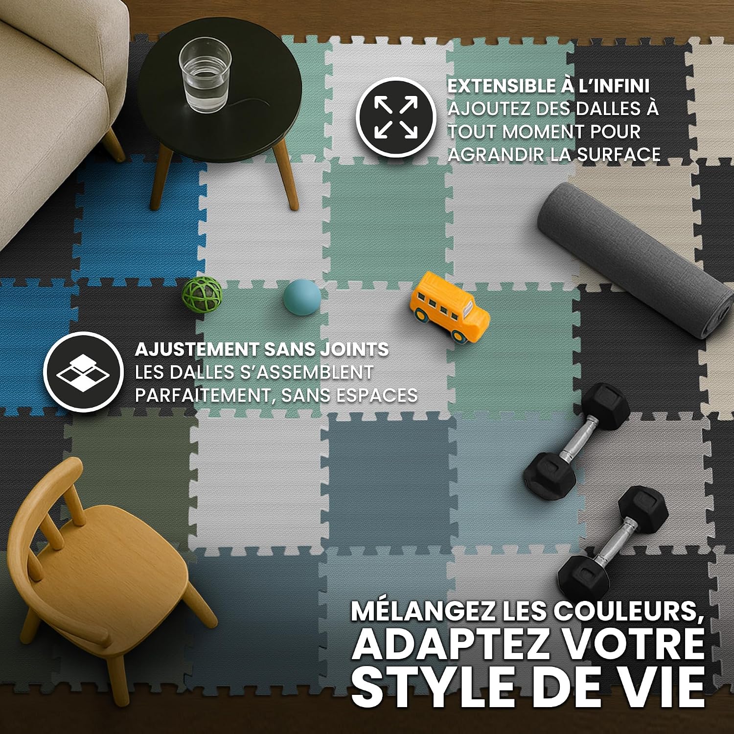 bemaxx Tapis de Fitness Protection de Sol Salle de Sport - Dalles en Mousse | EVA Caoutchouc sans BPA Matelas Puzzle Yoga Pilates Tatami pour Matériel Gym Banc de Musculation Garage Piscine Isolation