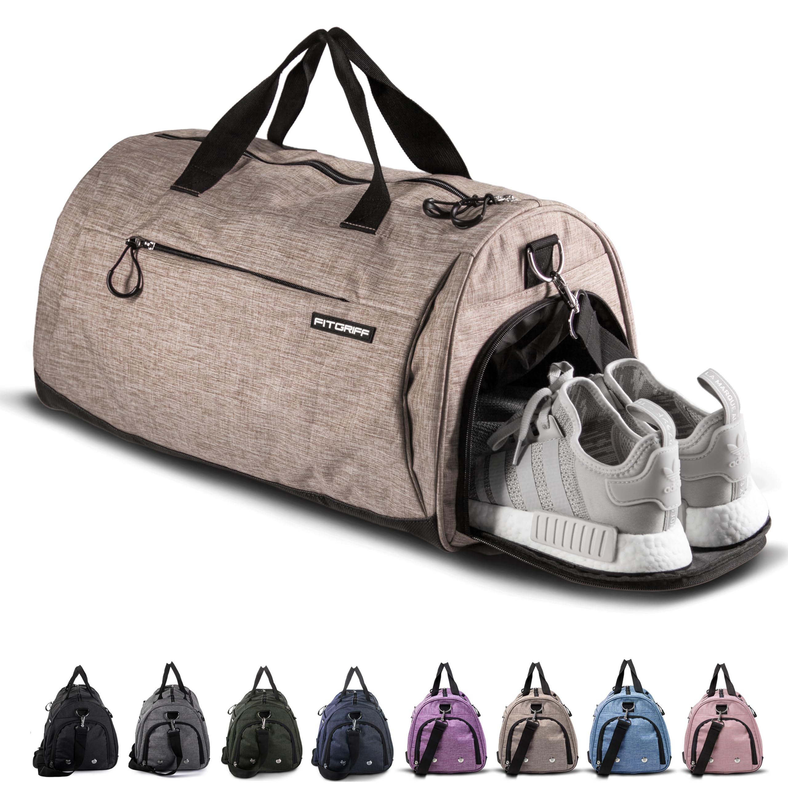 Fitgriff® Sac de Sport Homme & Femme V1 - Sacs de Voyage avec Compartiments Chaussures et Humide, pour Gym, Fitness, Weekend - Duffel Bag