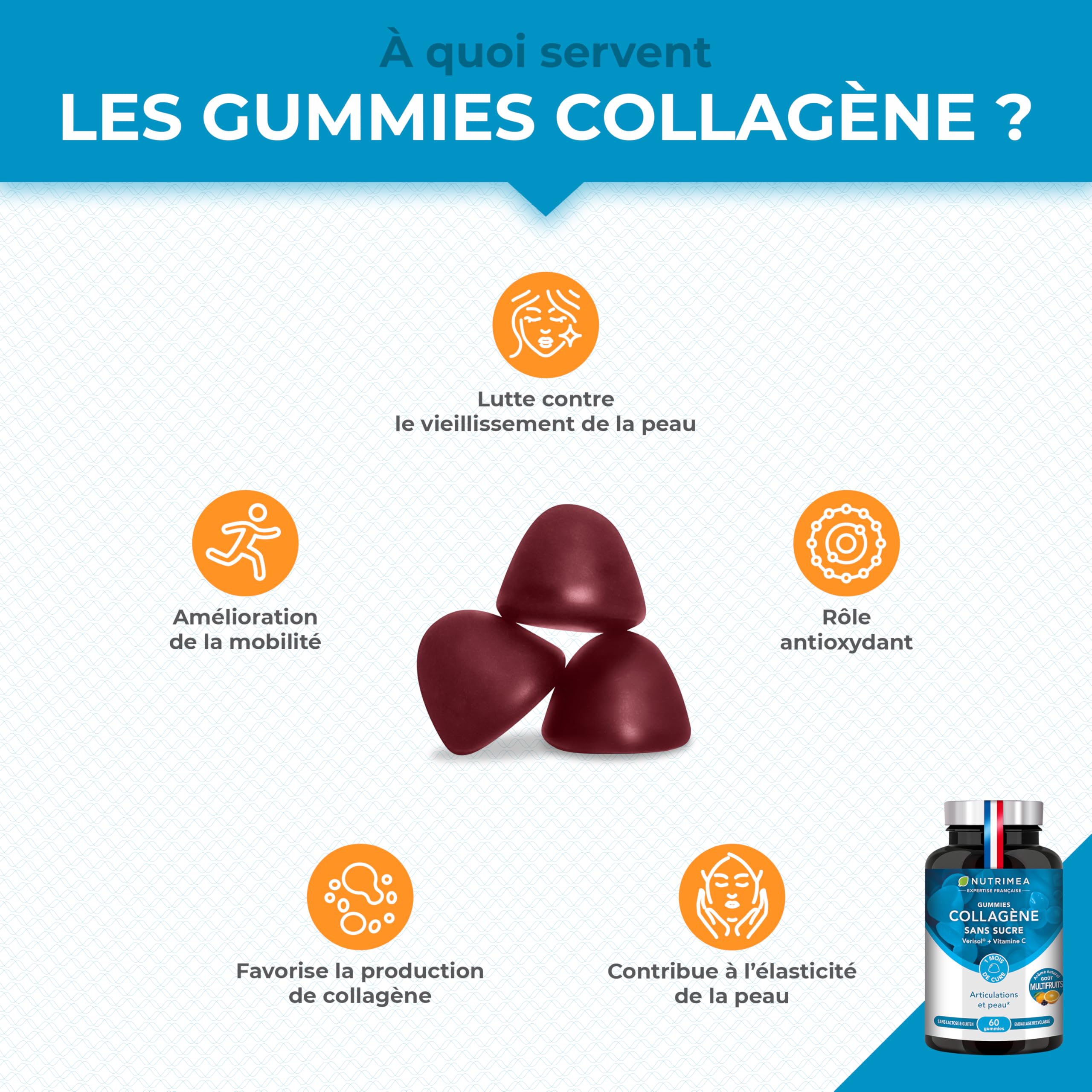 Collagene Marin | Types 1 & 2 Brevetés | Vitamines A, C & E Végétales | Pur et Naturel | Hydratation de la Peau | Protège Os et Cartilages | 900 mg | 90 Gélules | Nutrimea | Fabriqué en France