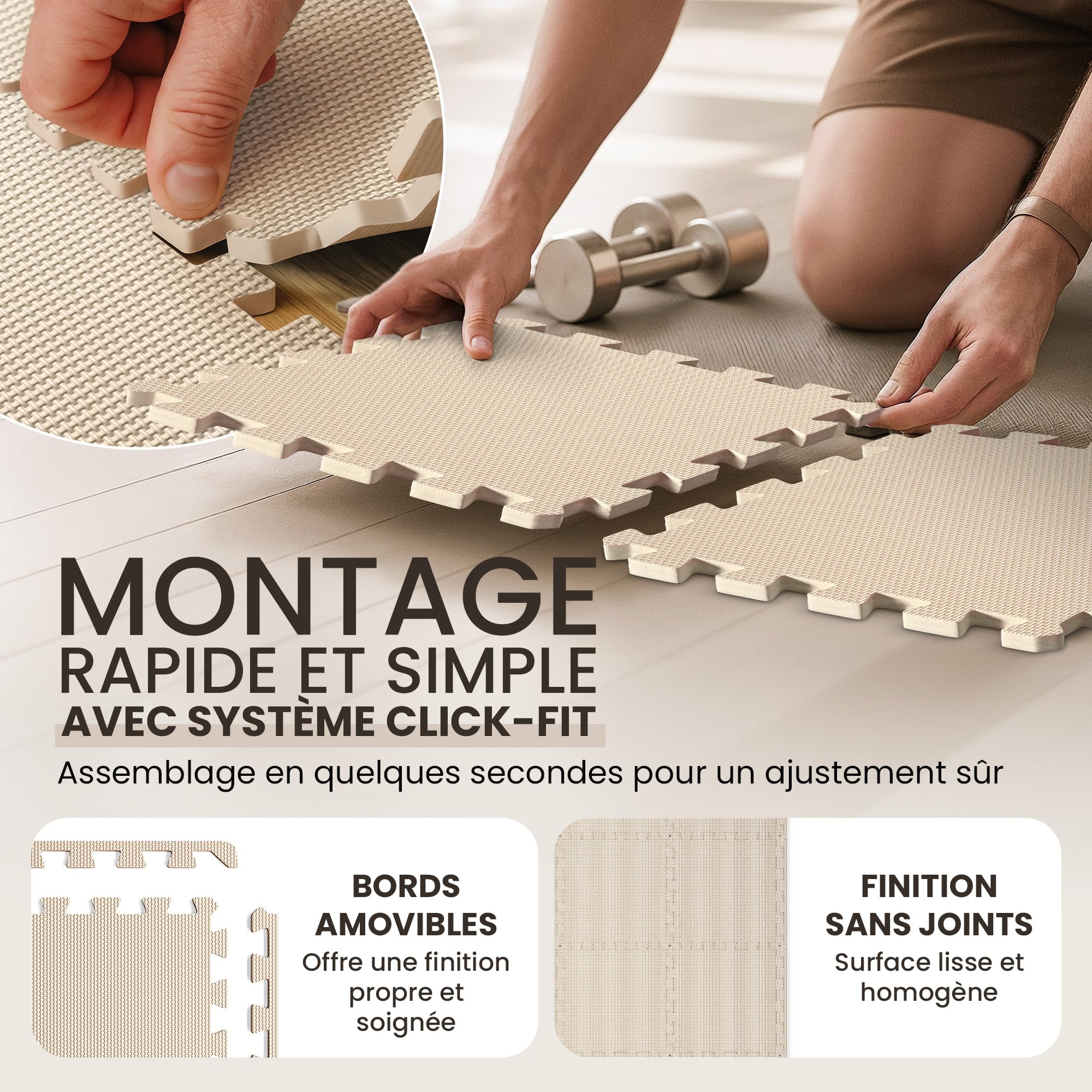 bemaxx Tapis de Fitness Protection de Sol Salle de Sport - Dalles en Mousse | EVA Caoutchouc sans BPA Matelas Puzzle Yoga Pilates Tatami pour Matériel Gym Banc de Musculation Garage Piscine Isolation
