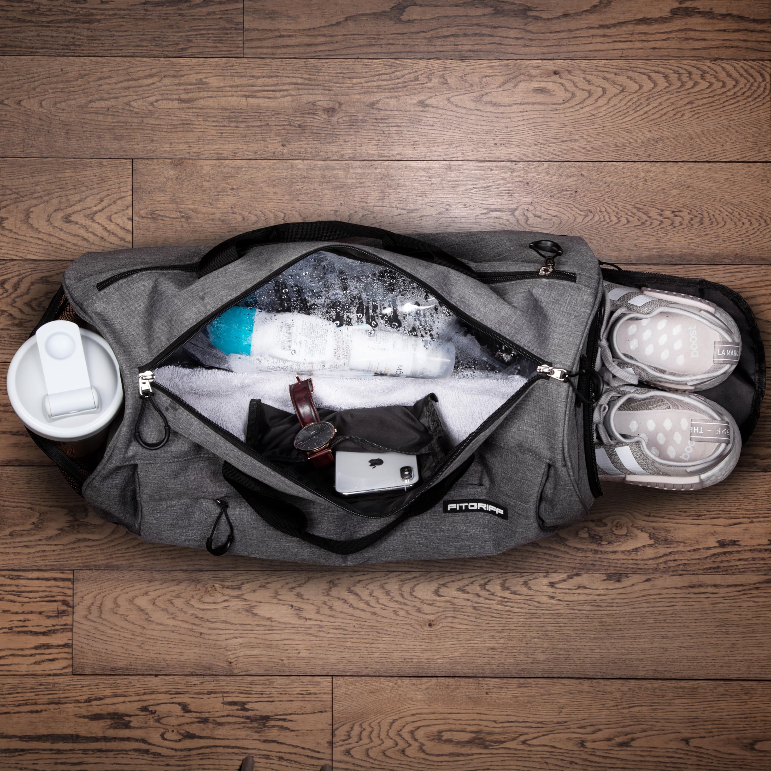 Fitgriff® Sac de Sport Homme & Femme V1 - Sacs de Voyage avec Compartiments Chaussures et Humide, pour Gym, Fitness, Weekend - Duffel Bag