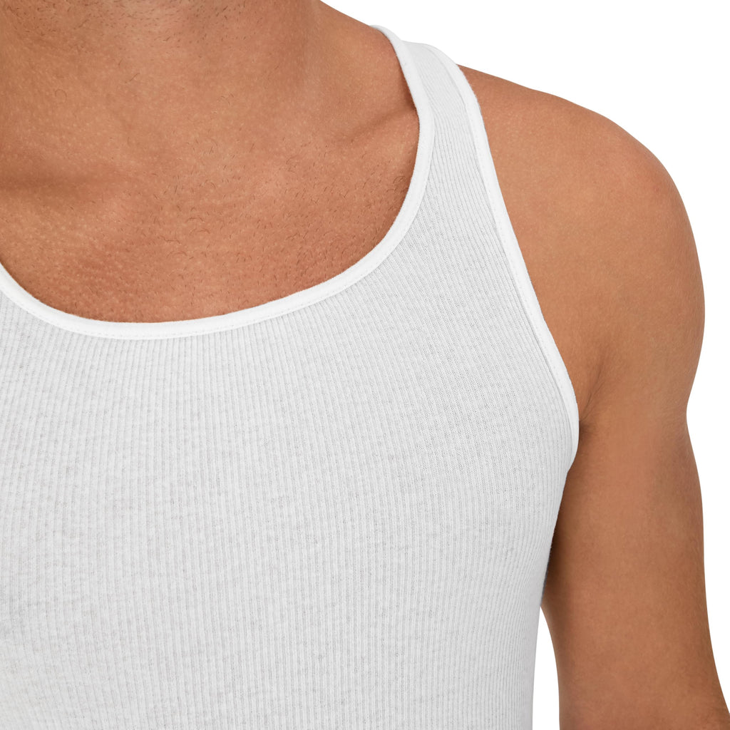Hanes Men's Tank Undershirt Pack, Cotton Tank Undershirt, Moisture-Wicking, Breathable, White or Grey/Black, Multi-Pack