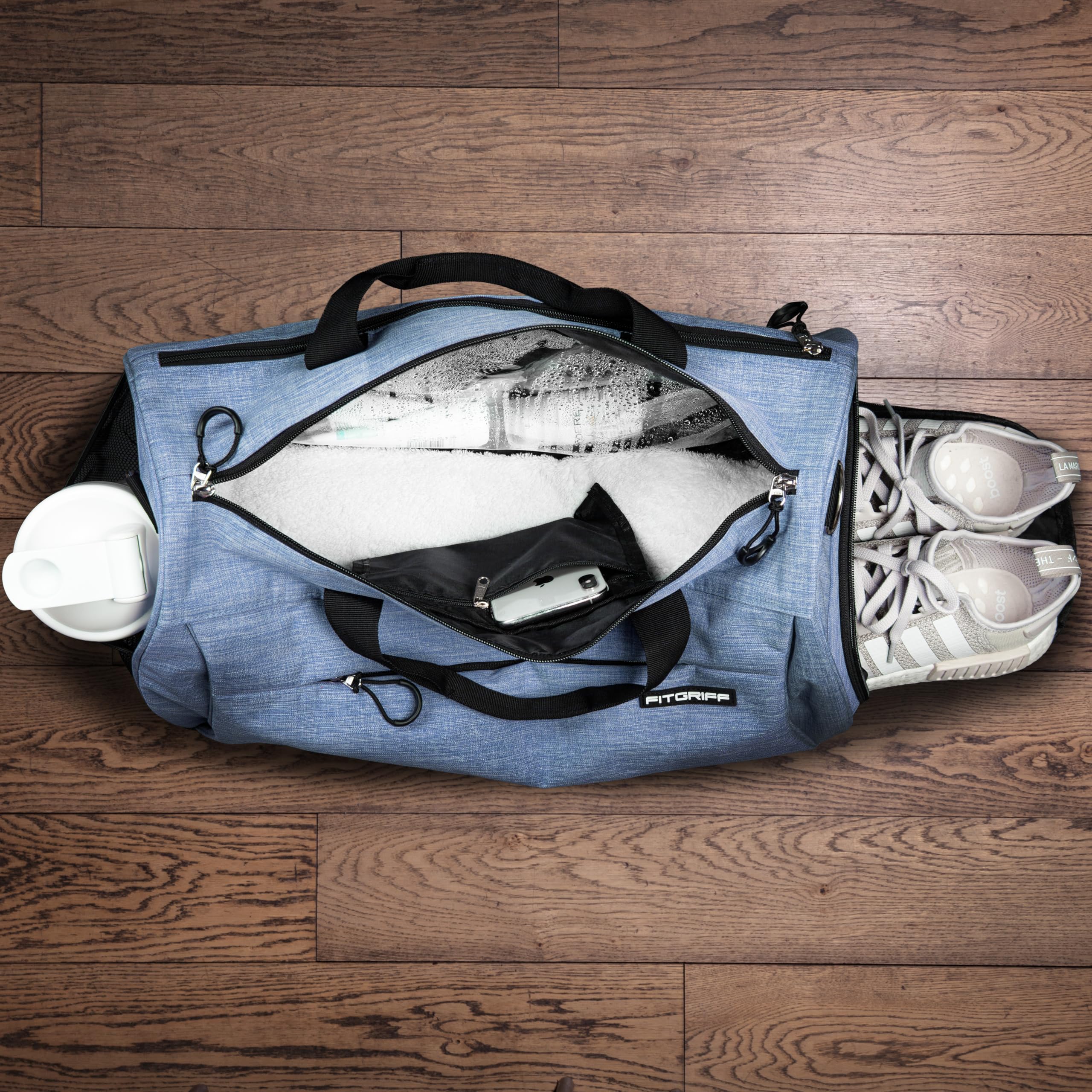 Fitgriff® Sac de Sport Homme & Femme V1 - Sacs de Voyage avec Compartiments Chaussures et Humide, pour Gym, Fitness, Weekend - Duffel Bag
