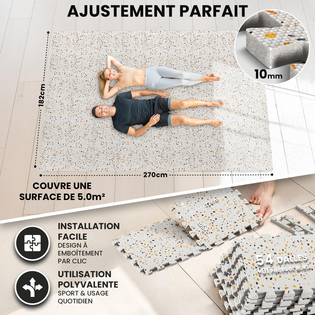 bemaxx Tapis de Fitness Protection de Sol Salle de Sport - Dalles en Mousse | EVA Caoutchouc sans BPA Matelas Puzzle Yoga Pilates Tatami pour Matériel Gym Banc de Musculation Garage Piscine Isolation