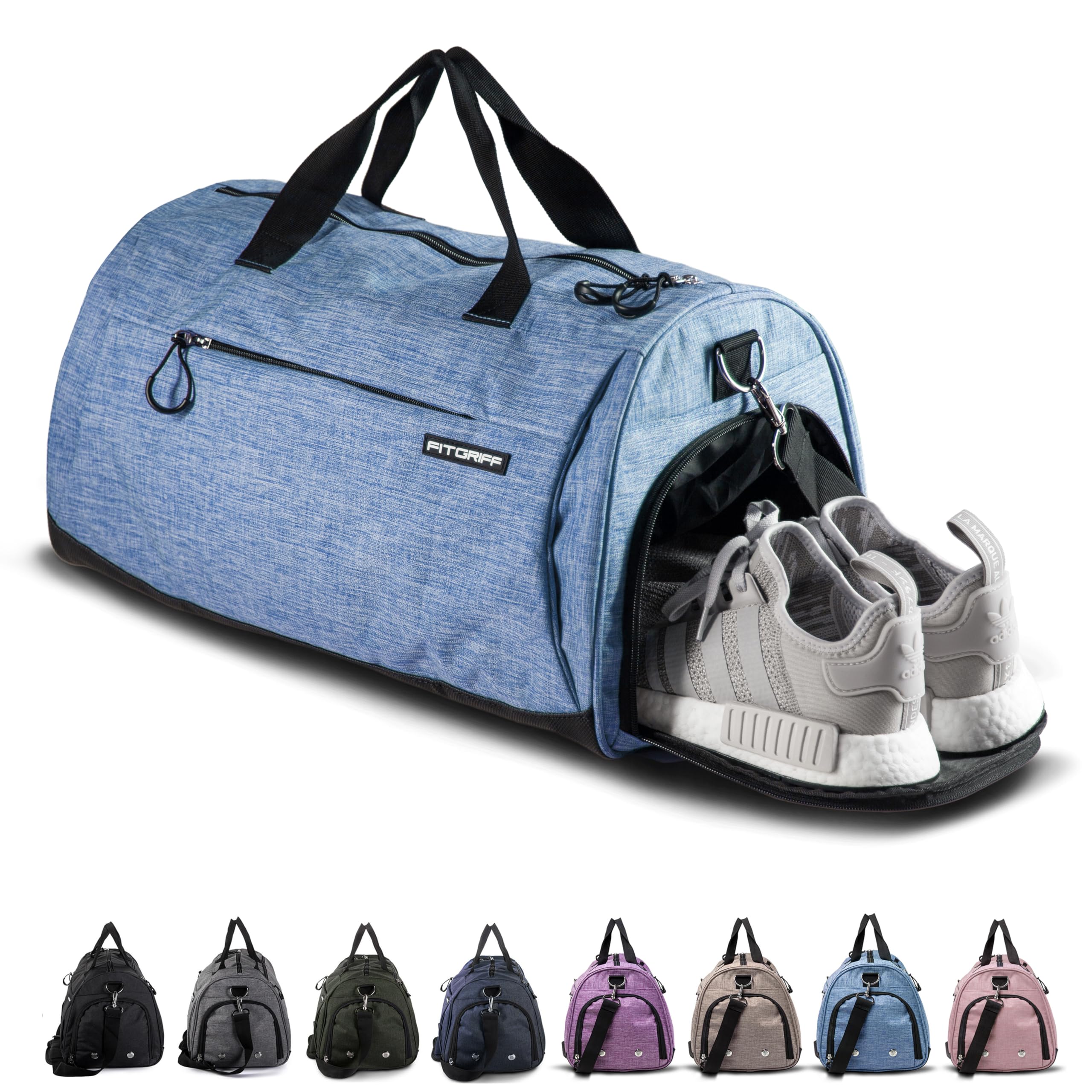 Fitgriff® Sac de Sport Homme & Femme V1 - Sacs de Voyage avec Compartiments Chaussures et Humide, pour Gym, Fitness, Weekend - Duffel Bag