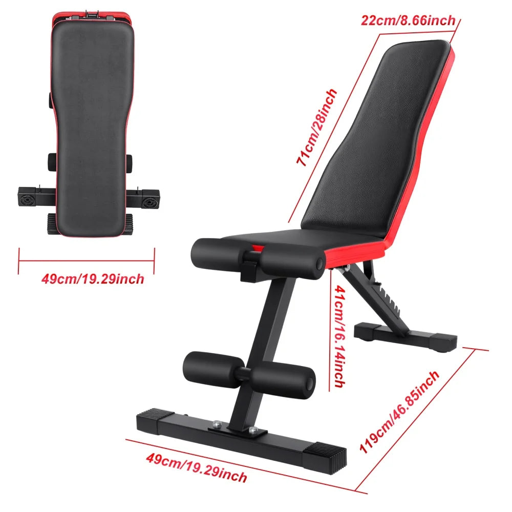 Foldable Adjustable Weight Bench 7-Level Heavy Duty Steel Workout Bench for Full Body Strength Training Home Gym Equipment
