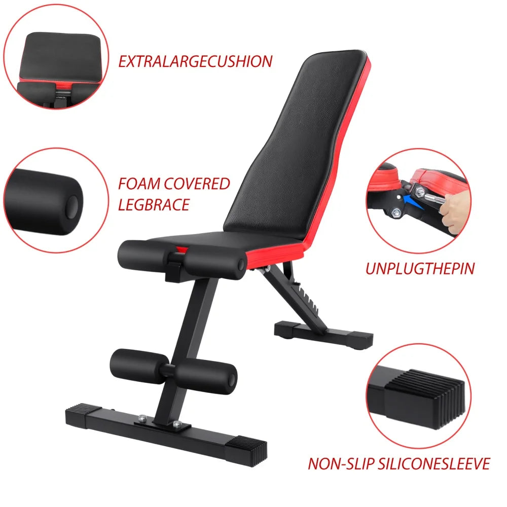 Foldable Adjustable Weight Bench 7-Level Heavy Duty Steel Workout Bench for Full Body Strength Training Home Gym Equipment