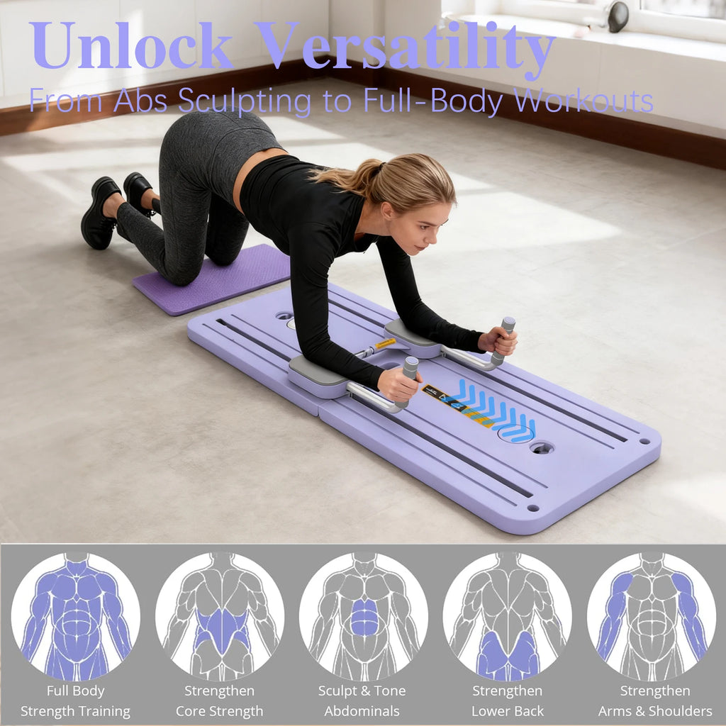 Foldable Pilates Board All-round Fitness Board Home Fat Burning Fitness Equipment with EVA Elbow Support Pads, Soft Foam Handles