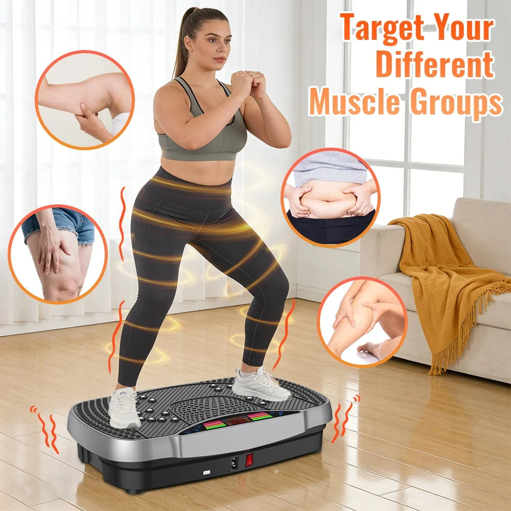 Vibration Plate Exercise Machine for Home Fitness with 99 Levels Silent Motor 150kg Weight Capacity LCD Display Remote Control Workout Platform
