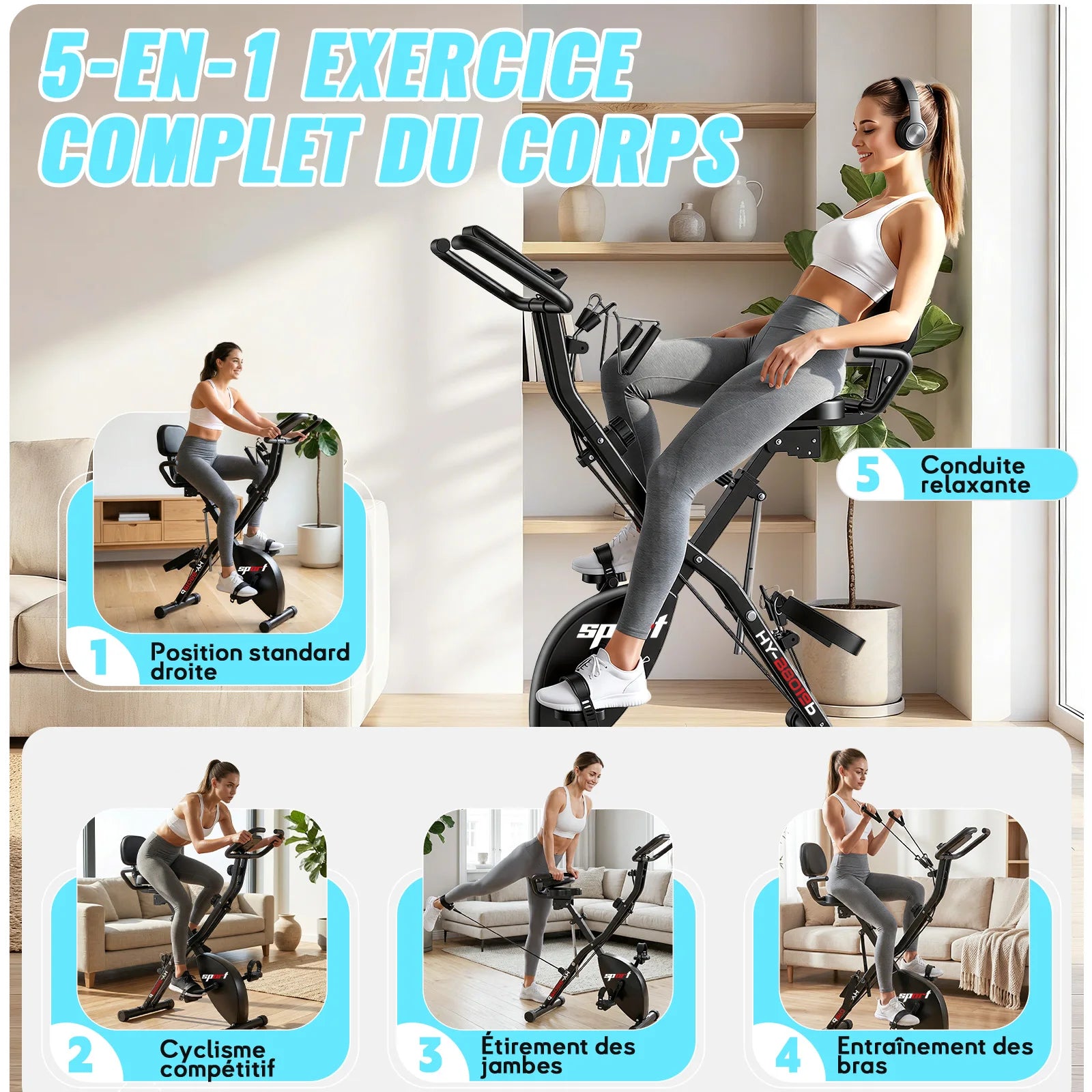Foldable apartment bike, 16 levels of magnetic resistance, maximum load capacity of kg, LED screen, 5 modes, sound level less than 10 dB, adjustment of the height of the sable on 8 positions.