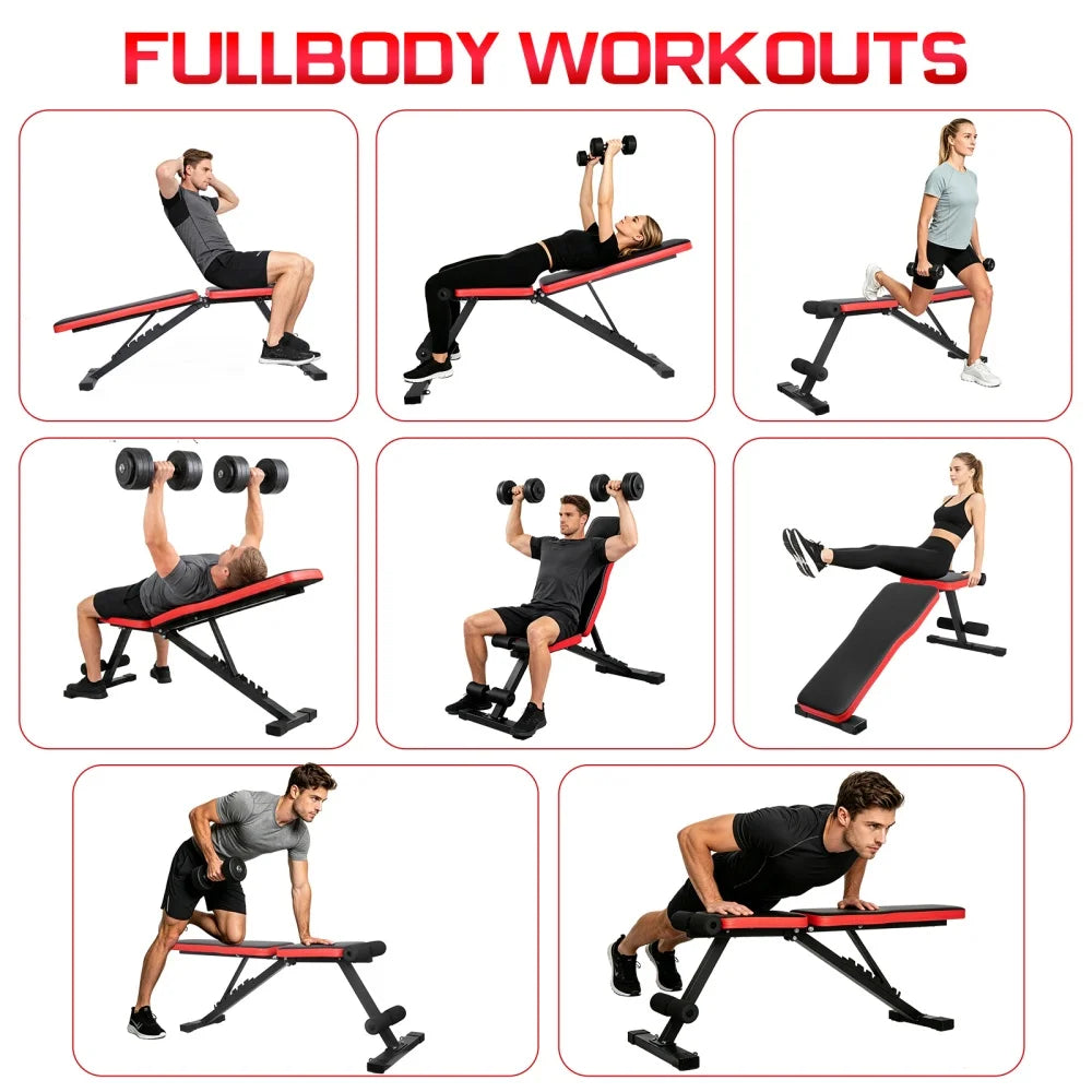 Foldable Adjustable Weight Bench 7-Level Heavy Duty Steel Workout Bench for Full Body Strength Training Home Gym Equipment