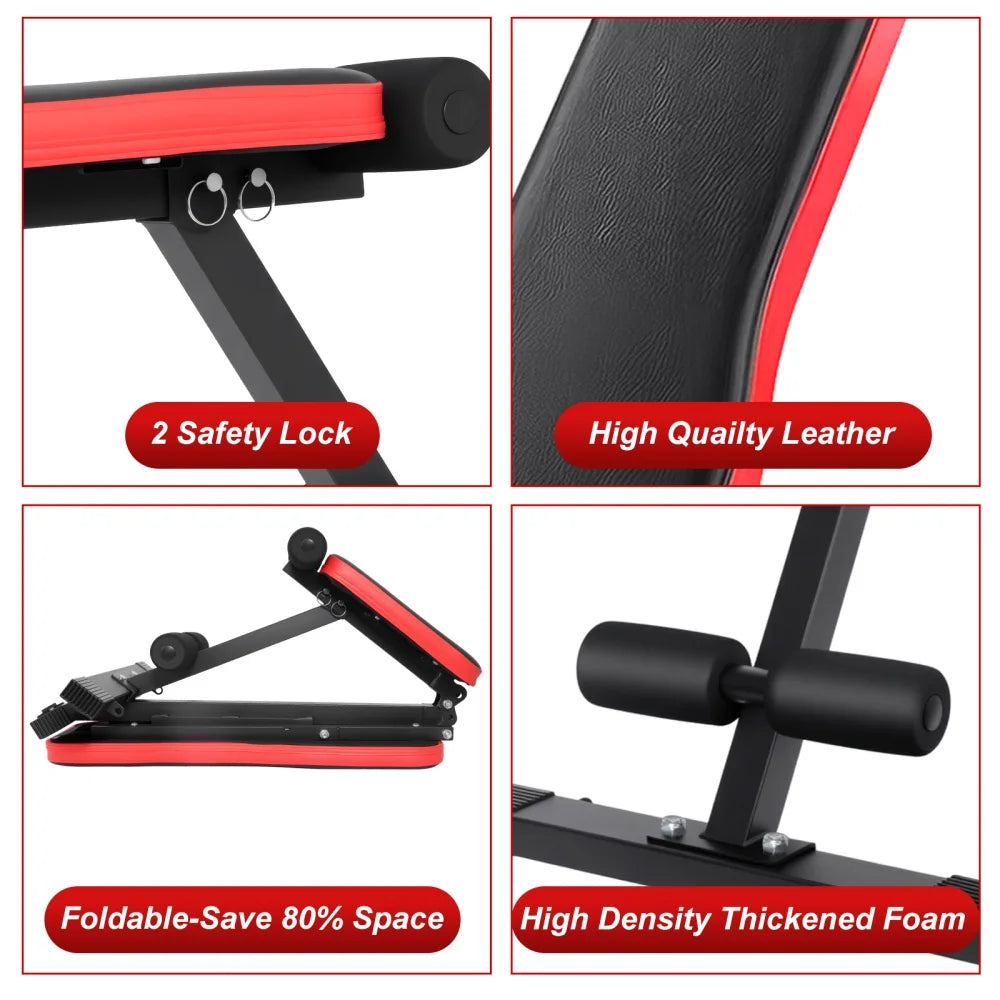 Foldable Adjustable Weight Bench 7-Level Heavy Duty Steel Workout Bench for Full Body Strength Training Home Gym Equipment