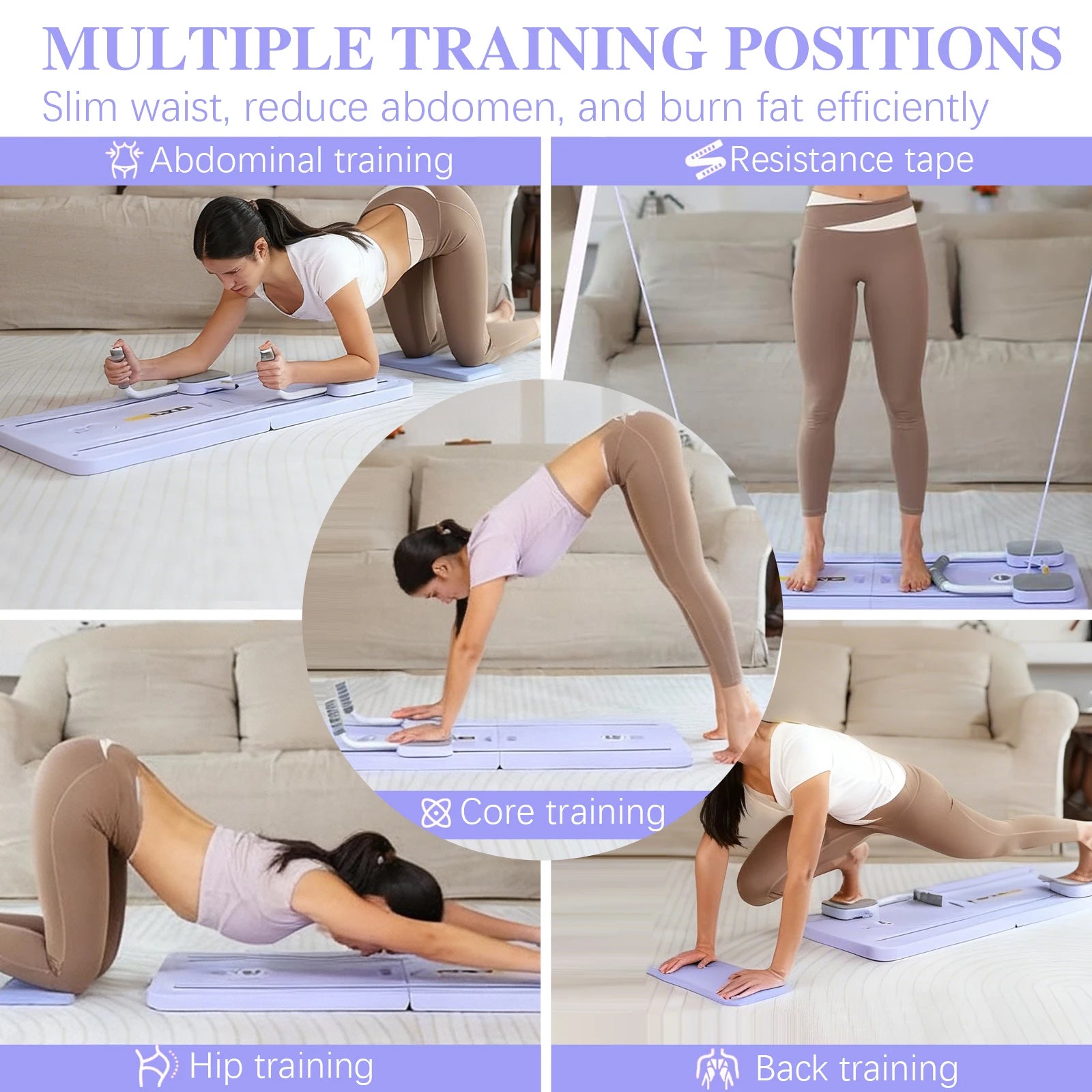 Foldable Pilates Board All-round Fitness Board Home Fat Burning Fitness Equipment with EVA Elbow Support Pads, Soft Foam Handles