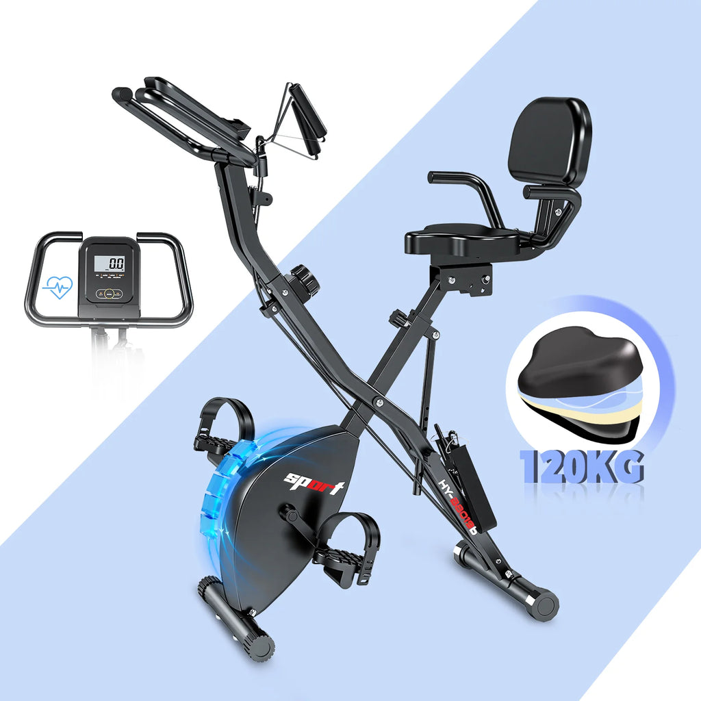 Foldable apartment bike, 16 levels of magnetic resistance, maximum load capacity of kg, LED screen, 5 modes, sound level less than 10 dB, adjustment of the height of the sable on 8 positions.