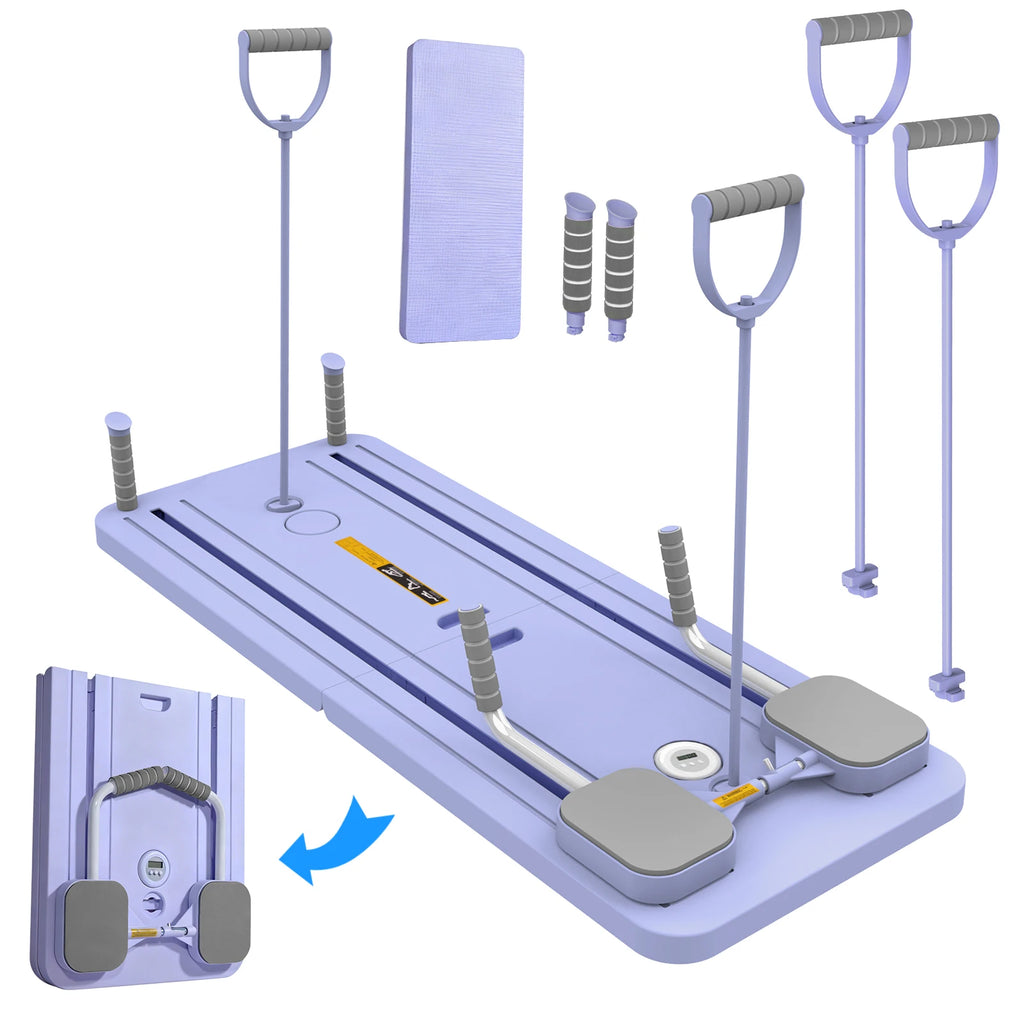 Foldable Pilates Board All-round Fitness Board Home Fat Burning Fitness Equipment with EVA Elbow Support Pads, Soft Foam Handles