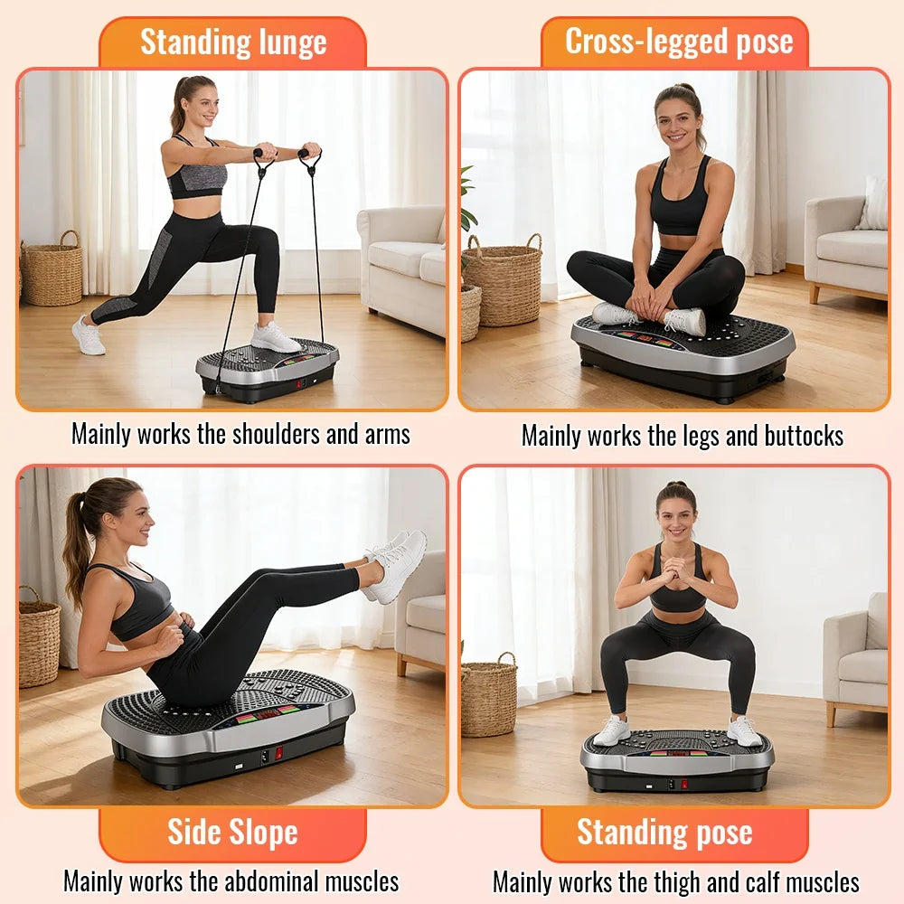 Vibration Plate Exercise Machine for Home Fitness with 99 Levels Silent Motor 150kg Weight Capacity LCD Display Remote Control Workout Platform