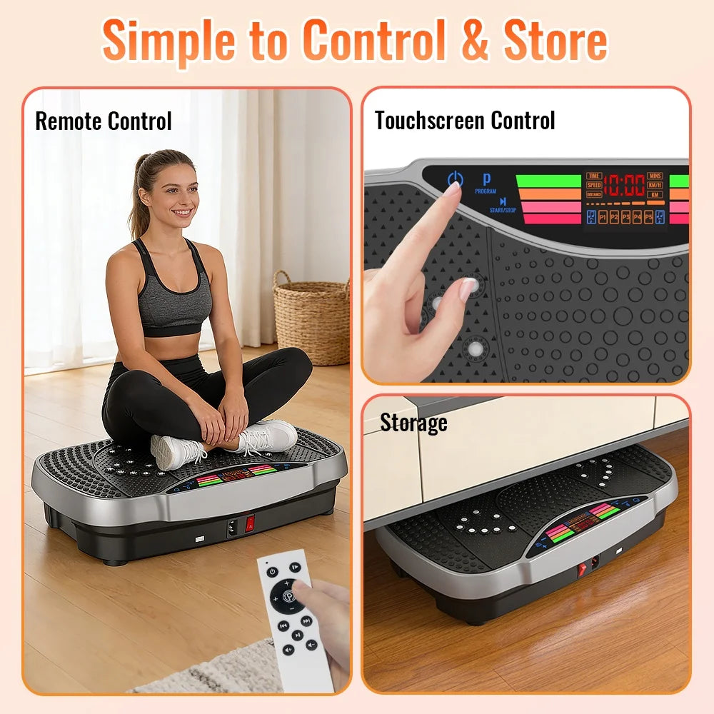 Vibration Plate Exercise Machine for Home Fitness with 99 Levels Silent Motor 150kg Weight Capacity LCD Display Remote Control Workout Platform
