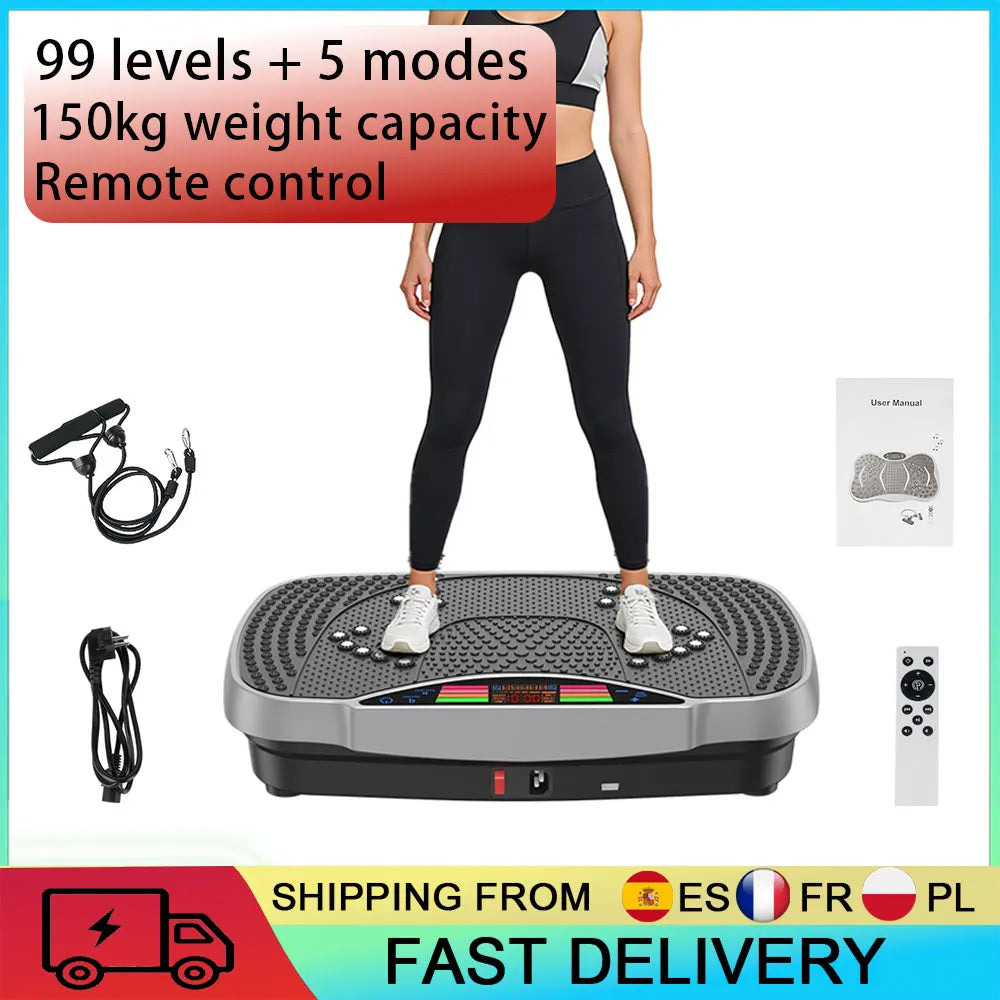 Vibration Plate Exercise Machine for Home Fitness with 99 Levels Silent Motor 150kg Weight Capacity LCD Display Remote Control Workout Platform
