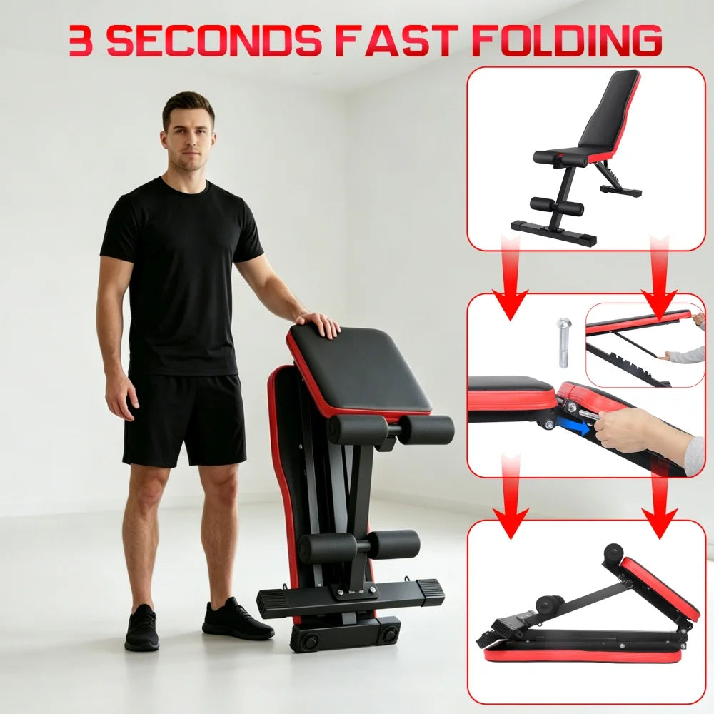Foldable Adjustable Weight Bench 7-Level Heavy Duty Steel Workout Bench for Full Body Strength Training Home Gym Equipment