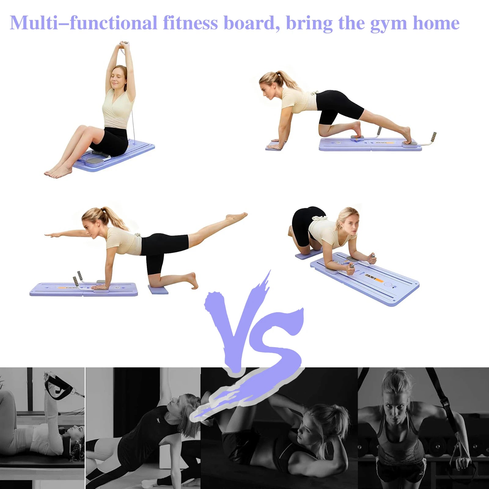 Foldable Pilates Board All-round Fitness Board Home Fat Burning Fitness Equipment with EVA Elbow Support Pads, Soft Foam Handles