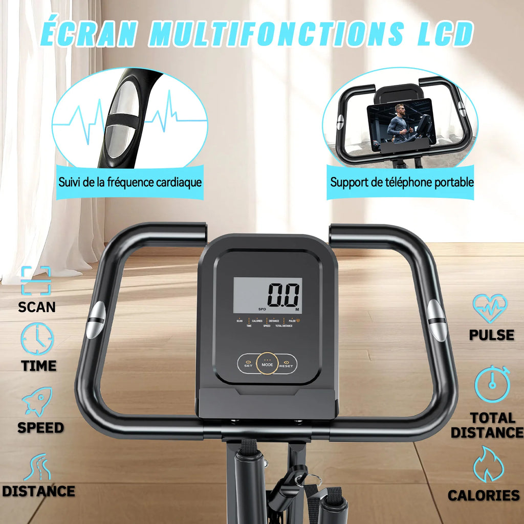 Foldable apartment bike, 16 levels of magnetic resistance, maximum load capacity of kg, LED screen, 5 modes, sound level less than 10 dB, adjustment of the height of the sable on 8 positions.