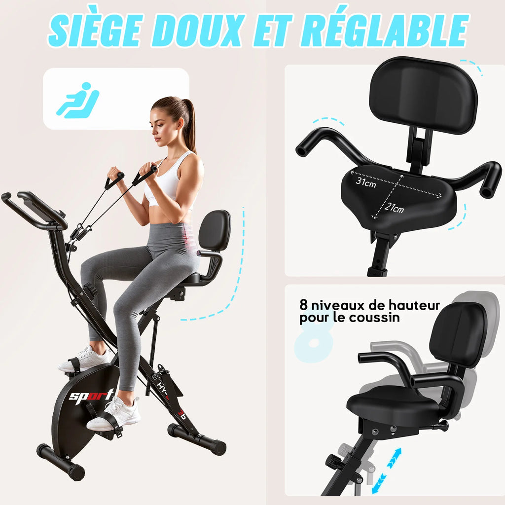 Foldable apartment bike, 16 levels of magnetic resistance, maximum load capacity of kg, LED screen, 5 modes, sound level less than 10 dB, adjustment of the height of the sable on 8 positions.