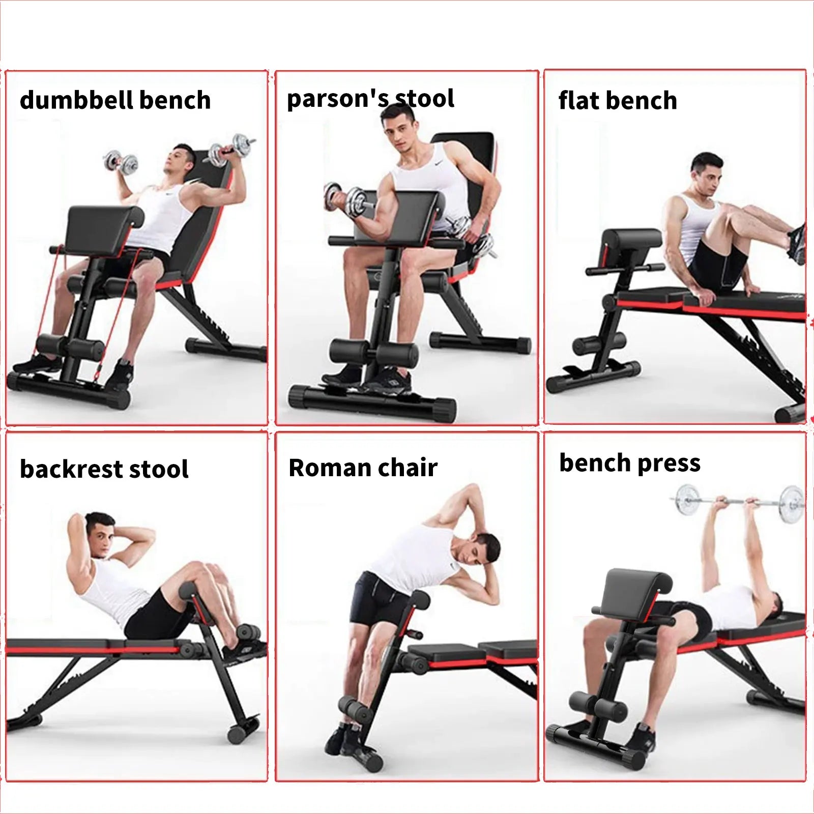 Multifunctional Foldable Dumbbell Bench Fitness Equipment Abdominal Exercise 7-Gear Adjustable Backrest Comes with Soft Cushion