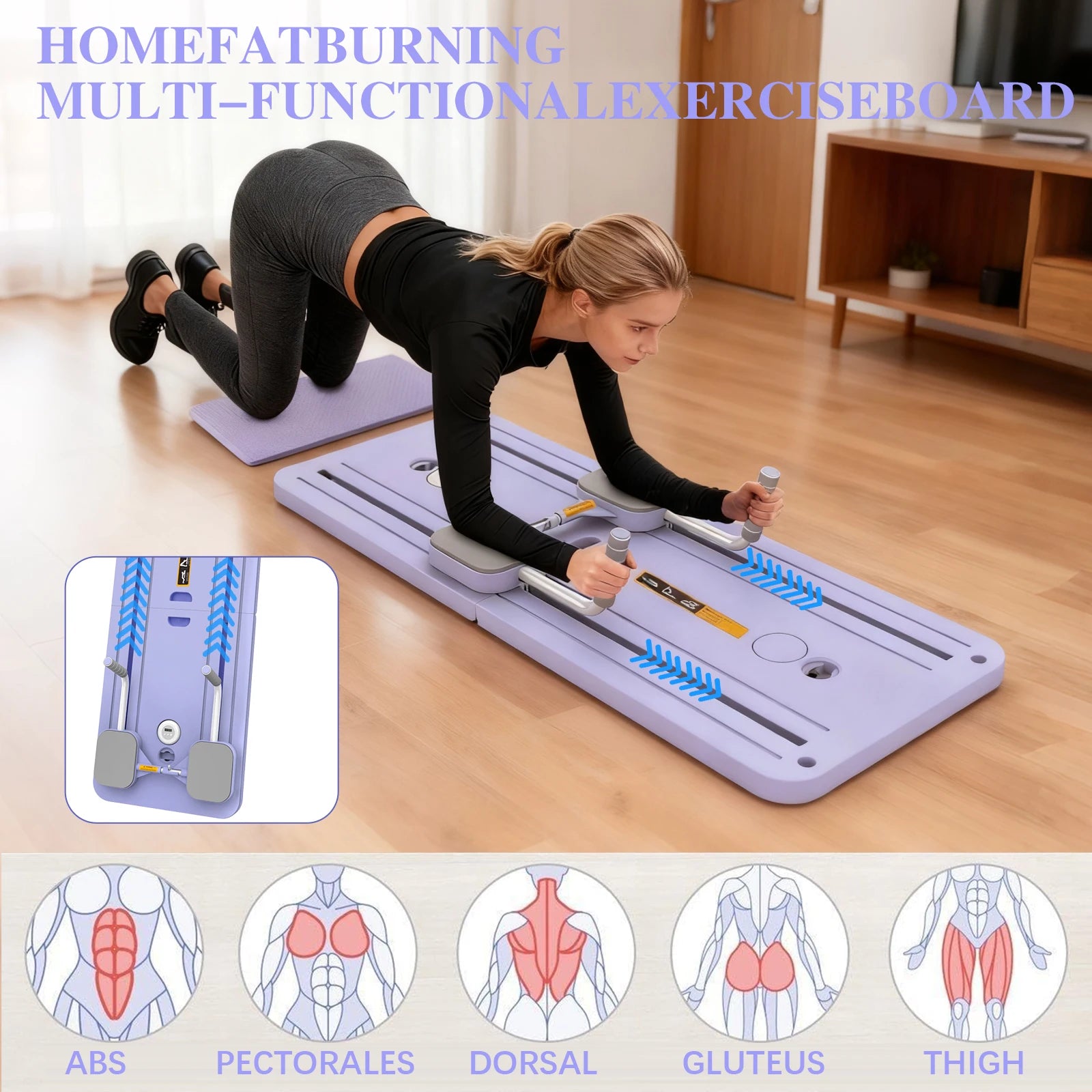 Foldable Full Body Training Board Pilates Reformer With Elastic Ropes Multi-Function Abdominal Trainer For Home Gym Fitness