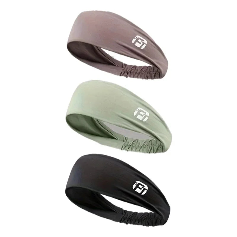 3-Pack Sport Headbands Solid Color Striped Camouflage Absorbent Non-Slip Elastic Sweat-Wicking Breathable Unisex for Fitness Out