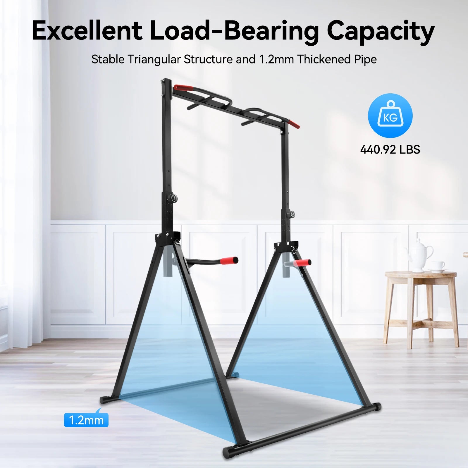 Adjustable Pull Up Bar, 200kg Load Foldable Home Gym Multi-Function Training Station with Parallel Bars for Strength Training
