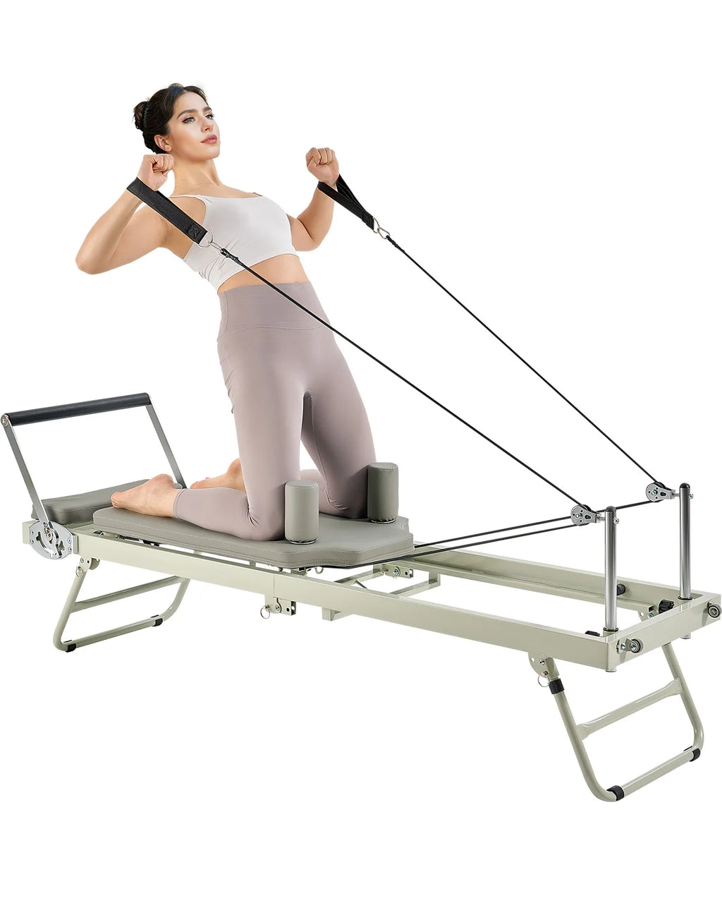 VEVOR Foldable Pilates Reformer Pilates Workout Machine for Home Gym Studio Use, Pilates Bed with Dual Resistance- Spring & Cord