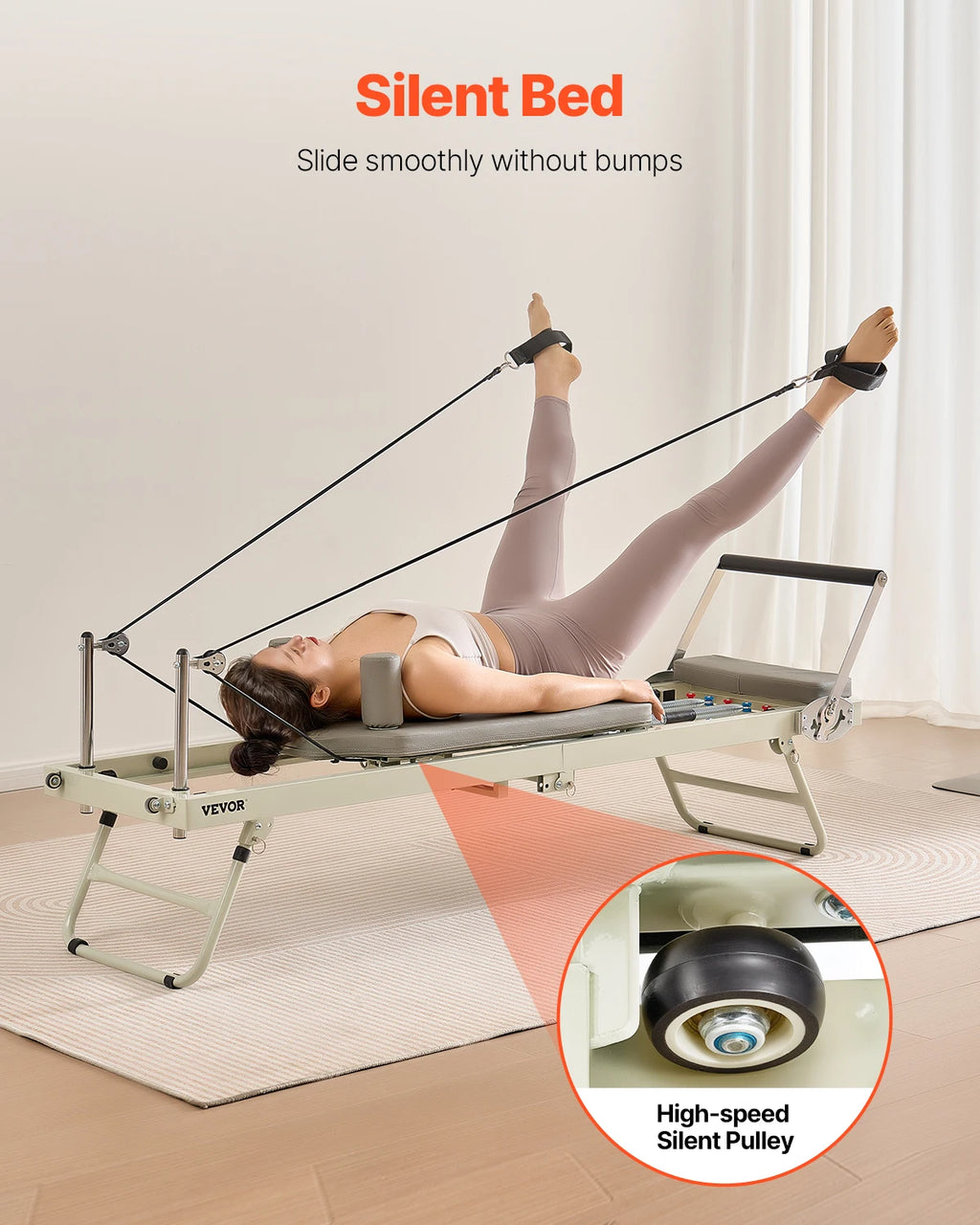 VEVOR Foldable Pilates Reformer Pilates Workout Machine for Home Gym Studio Use, Pilates Bed with Dual Resistance- Spring & Cord