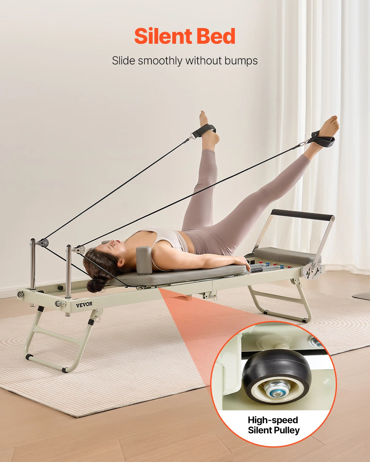 VEVOR Foldable Pilates Reformer Pilates Workout Machine for Home Gym Studio Use, Pilates Bed with Dual Resistance- Spring & Cord