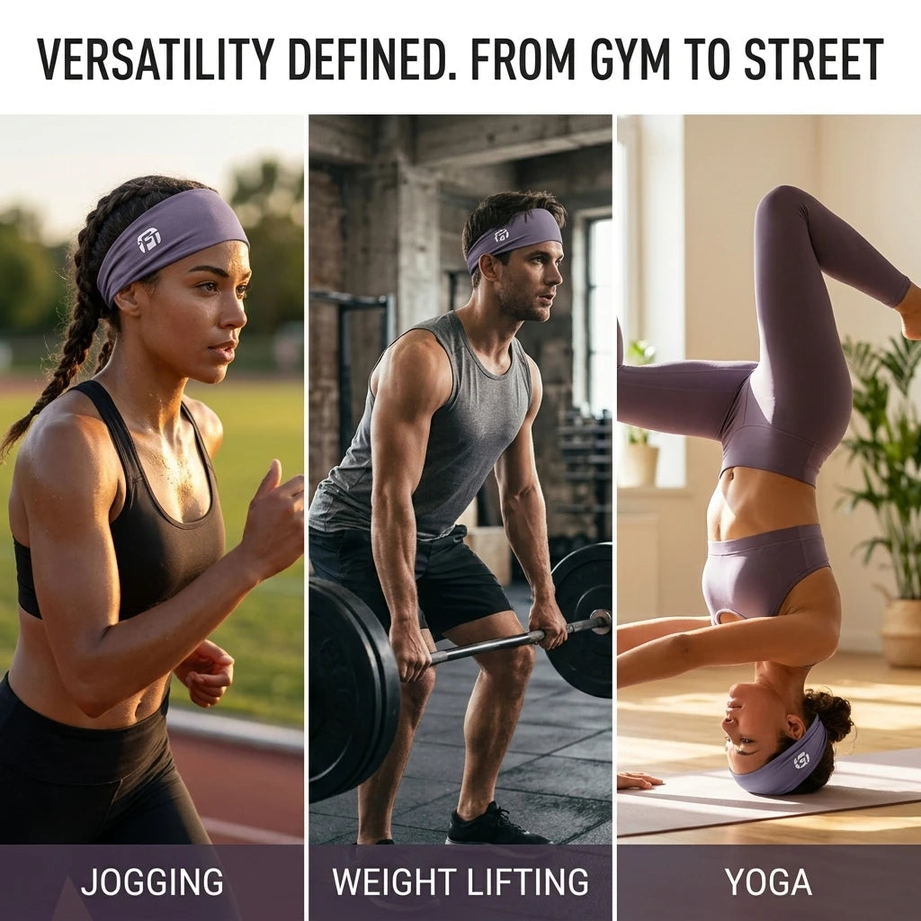 3-Pack Sport Headbands Solid Color Striped Camouflage Absorbent Non-Slip Elastic Sweat-Wicking Breathable Unisex for Fitness Out