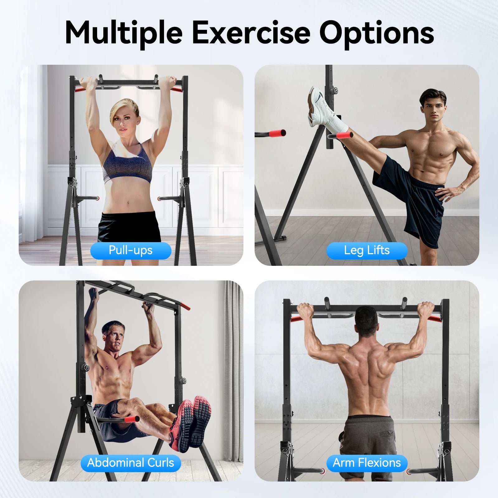 Adjustable Pull Up Bar, 200kg Load Foldable Home Gym Multi-Function Training Station with Parallel Bars for Strength Training