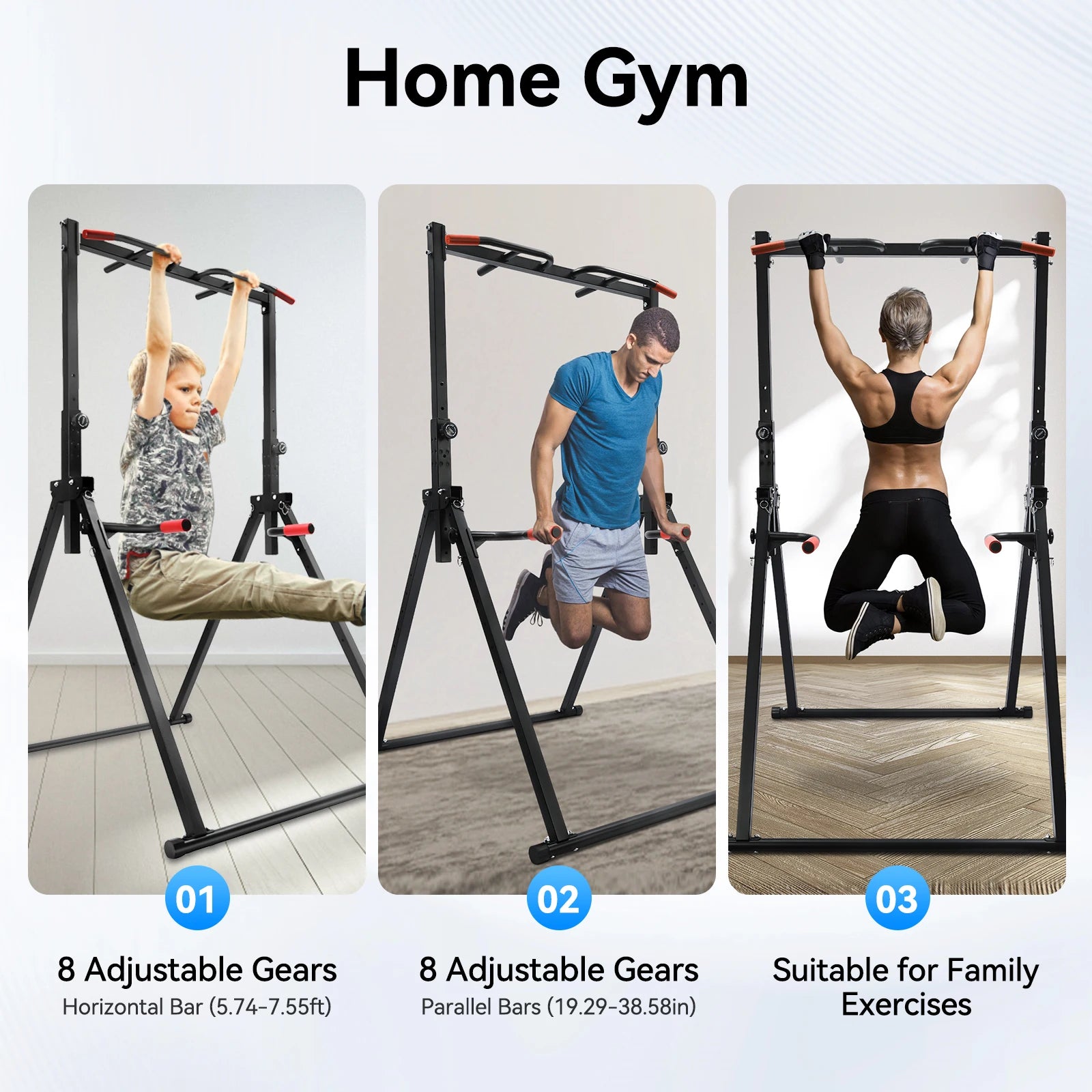 Adjustable Pull Up Bar, 200kg Load Foldable Home Gym Multi-Function Training Station with Parallel Bars for Strength Training
